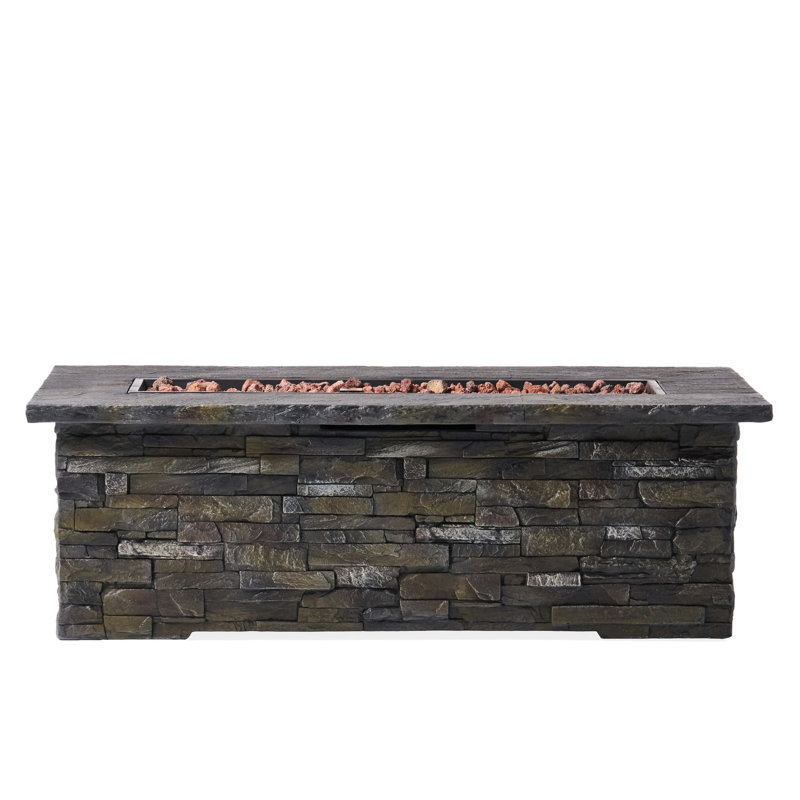 56" Outdoor 40,000 Concrete Fire Pit, Rectangular, Stone Pattern, Lightweight, No Assembly, 55.75 In. Depth, 26.17 Width, 18.7 Height Rectangular , Outdoor, Height, Width