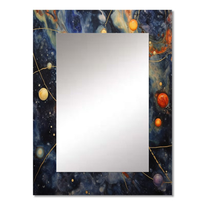 Blue Yellow Galactic Universe - Comets Unique Wall Mirror Decor, Modern Large Mirror, Printed Metal Art