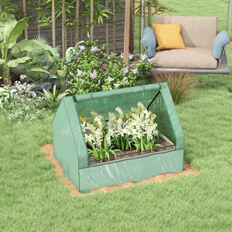 Garden Bed With Mini Greenhouse, Galvanized Outdoor Planter Box With Cover, Green