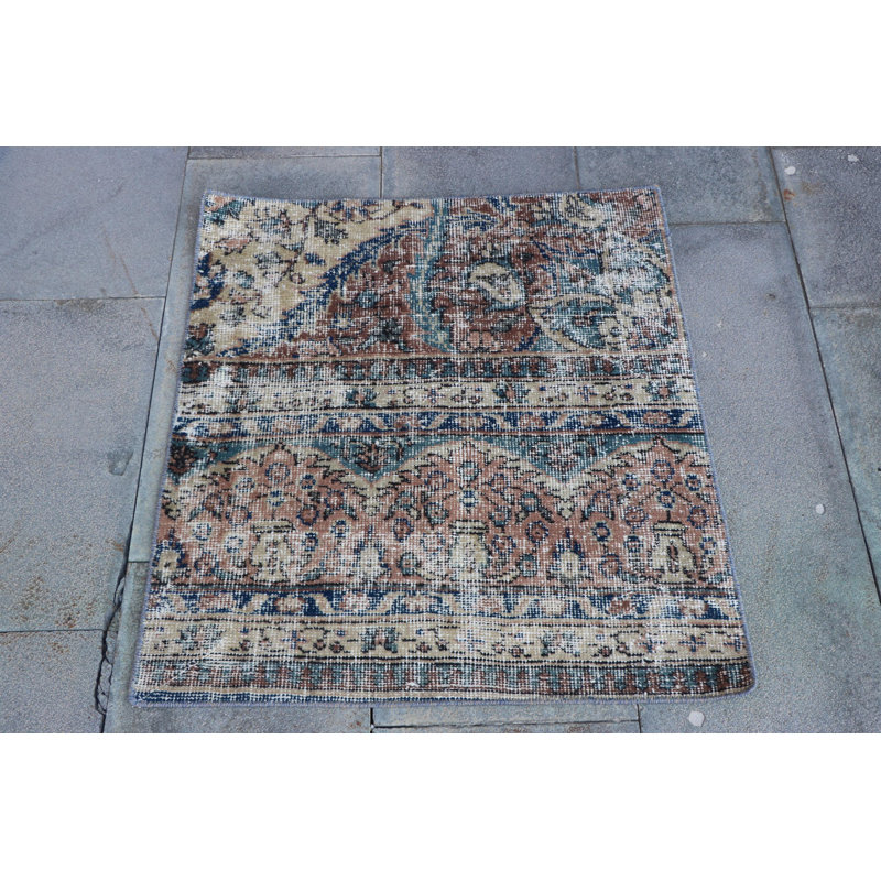 Petit petit tapis turc Anatolian rétro - tapis de bain Oushak tissé à la main dans des tons bruns terreux