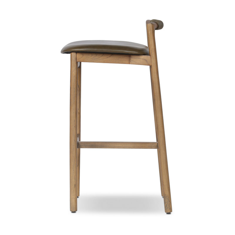 Baden Stool, Bar Stool (30" Seat Height), Toasted Nettlewood, Dulane Moss/Genuine Leather