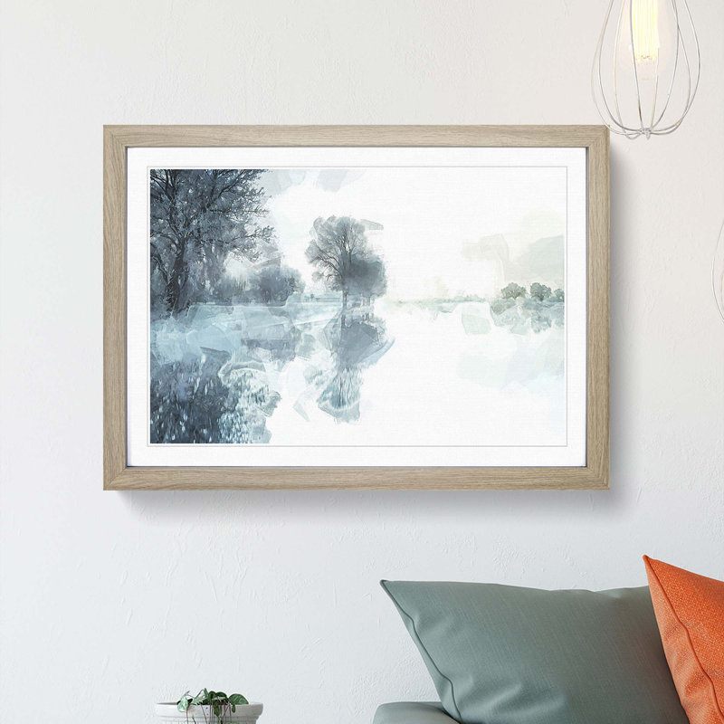 Trees Reflecting in a Lake at Winter in Abstract - Picture Frame Graphic Art Print, 60cm H x 91cm W x 2cm D, Oak