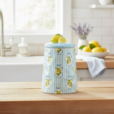 10 Strawberry Street Amalfi Lemon Ribbon Stripe Canister