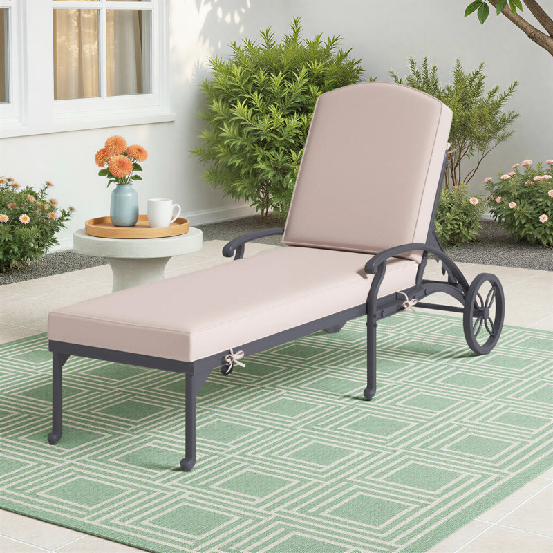 Kaneidra 86.6" Long Reclining Single Chaise with Cushion, Spectrum Sand Sunbrella® Plainweave