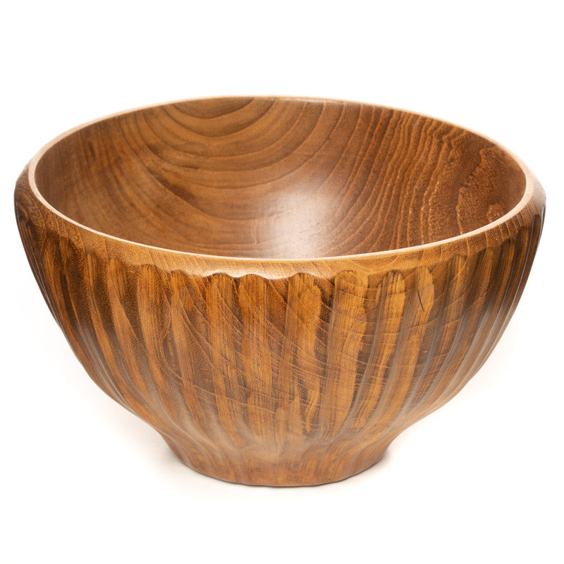 Bol vertical en bois de teck sculpté Shiruwan
