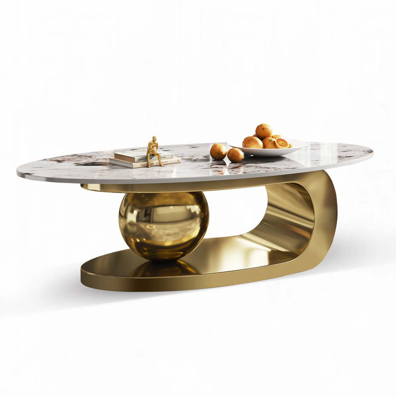 Coffee Table with Sculptural Stainless Steel Base, Gold