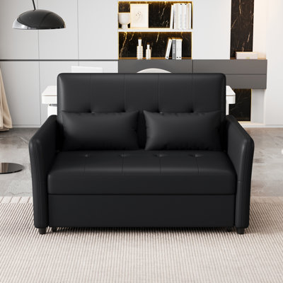 52" Faux Leather Round Arm Sofa Bed
