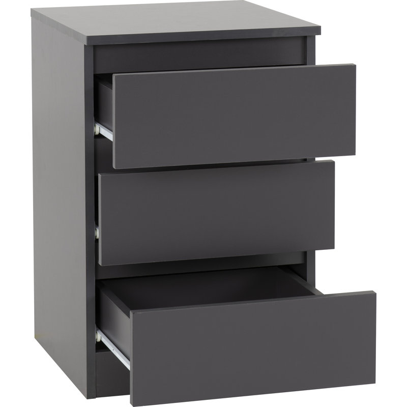Braunstein 3 Drawer Bedside Table, Grey