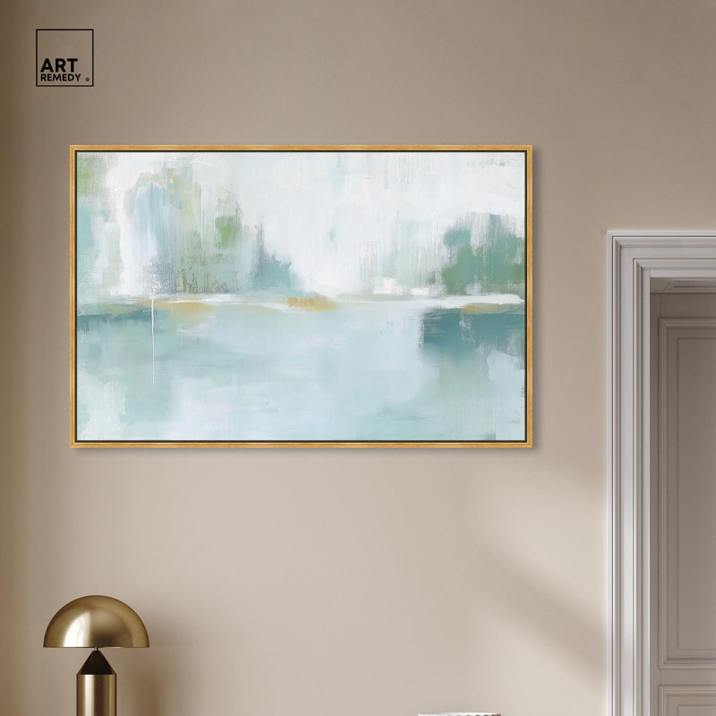 Mirrored Aqua Dream I Canvas Coastal Abstracts by Art Remedy, 31.5" H x 46.5" W x 1.2" D, Gold Floater Framed