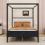 Lit plateforme à baldaquin en bois avec tête de lit tapissier-129390610-129390611