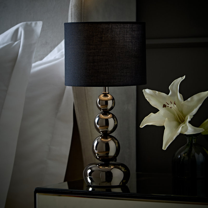 Ettinger Metal Table Lamp, No, Chrome, Black Faux Silk