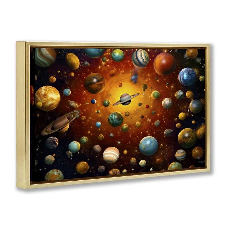 Cosmic Marbles Galaxy Floating Frame, design by Ray Powers, Metallic Gold Floater Frame, 21" H x 31" W