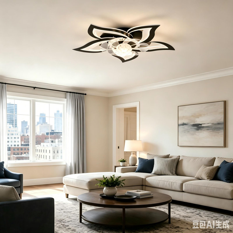 24in Modern Floral Flush Mount Ceiling Fan with LED Light, 24" Wide