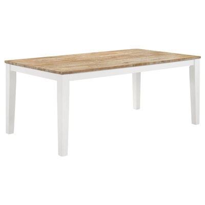 Table de salle à manger rectangulaire Coastal Style pour repas de famille, 30 pouces de haut, 40 de large, 70,08 de long, fabrication en bois, finition brune, pieds blancs, rehaussement de la surface inspirée, grand, matériau principal, sièges 6