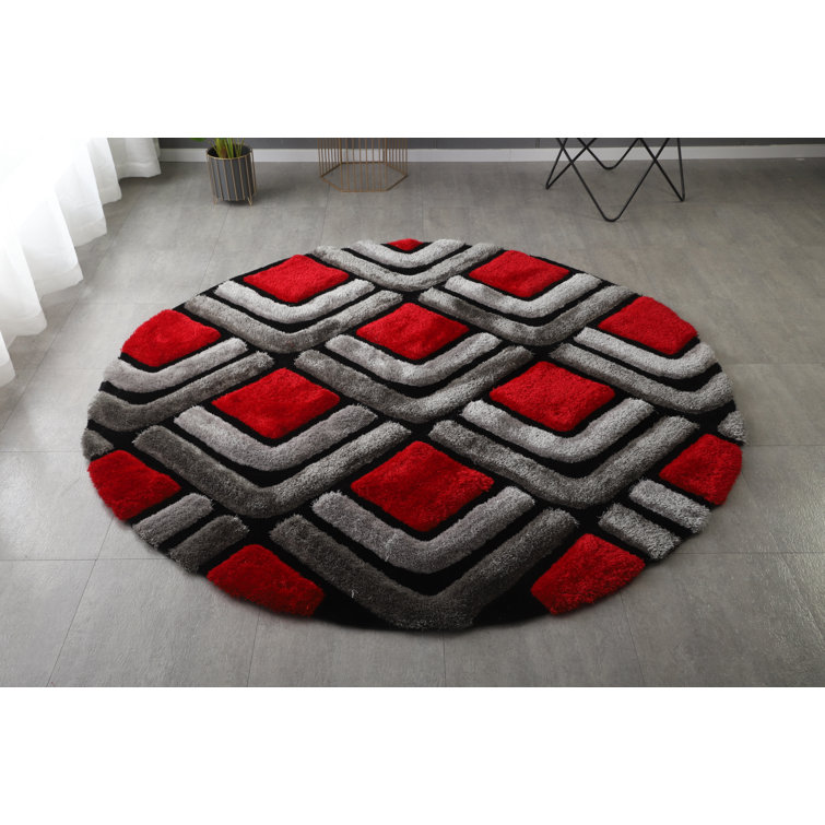 Corey-Leigh Abstract Shag Red/Grey Area Rug
