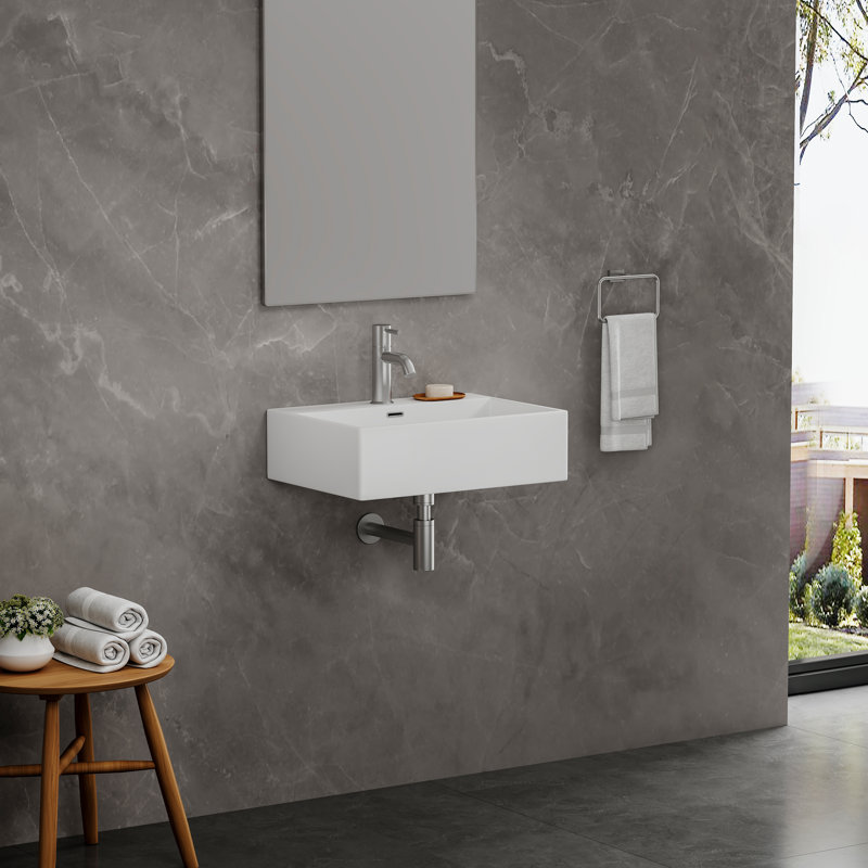 Turner Rectangular Wall Hung/Countertop Basin Bathroom Sink with Mounting Bolts, 15cm H x 54cm L x 38cm W 