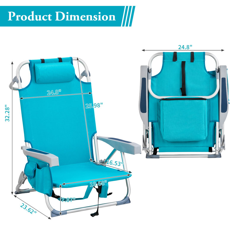 Aluminum Folding Backpack Beach Chair, Bluish