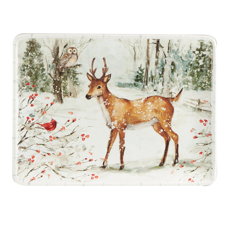 Winter Reindeer Ceramic Rectangular Serving Platter