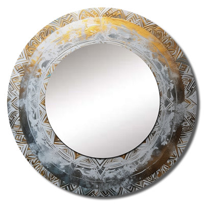 Radlee White And Gold Mandala VII - Boho Mandala Decorative Wall Mirror, Traditional Round Mirror, Printed Metal Art