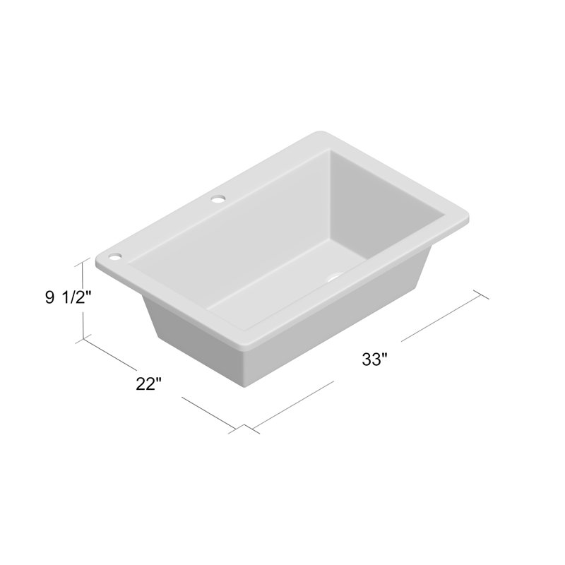 Évier de cuisine à simple cuve encastrable L 33 po x l 22 po Radius, 2 trous, Gris