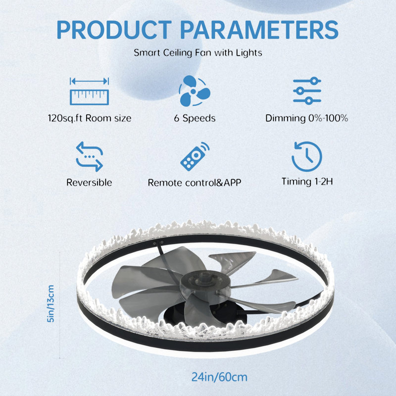 Modern Led Ceiling Fan With Light – Dimmable Ceiling Light With Invisible Blades And Crystal Design, Remote Control & Adjustable Color Temperature, Quiet Fan For Bedroom, Living Room