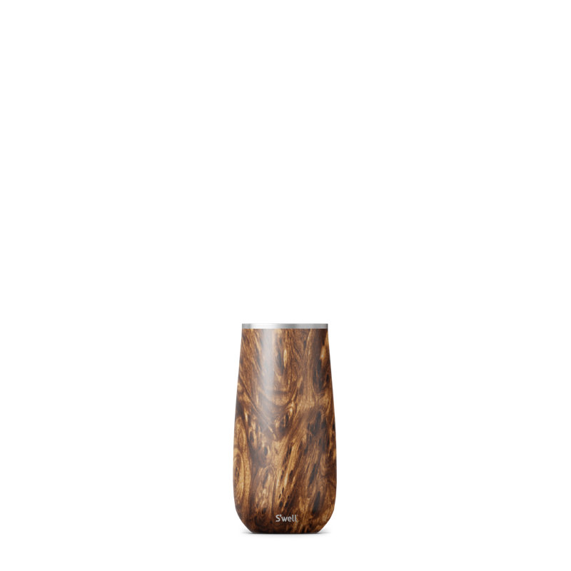 S'well Stainless Steel Champagne Flute - 6 Fl Oz - Calcatta Gold - Triple-Layered Vacuum, Teakwood