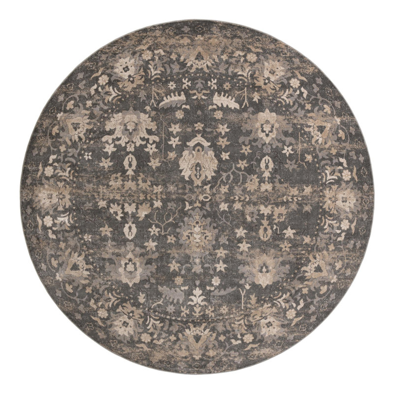 Burrill Abstract Gray/Blue Area Rug, Round 13'1"