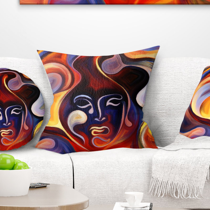Waves of Thought - Coussin imprimé abstrait, 16 po x 16 po, Coussin décoratif