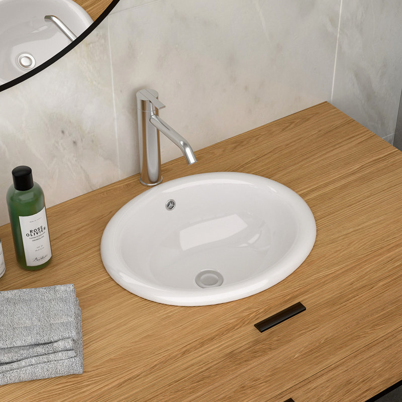 Lavabo de salle de bain semi-encastré en céramique blanc 17 po x 15,5 po - vasque de comptoir