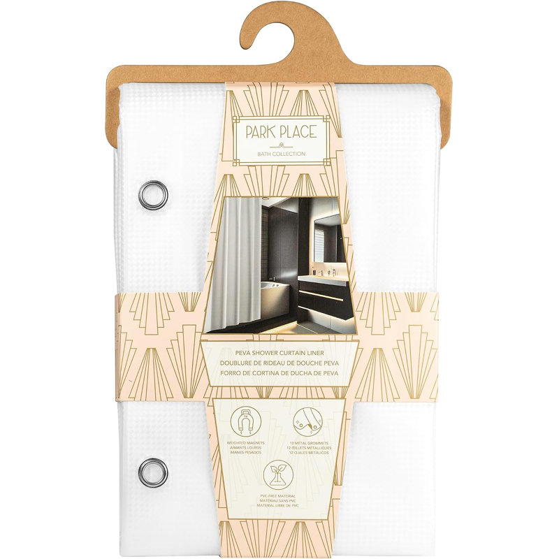 Doublure de rideau de douche imperméable décorative en PEVA de 6 jauges Décor Blanc, Blanc
