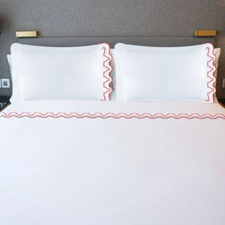 Imaginary Scallop 400TC Embroidery Cotton 4 Piece Sheet Set Fitted Sheet Fits Upto 16" Deep Pocket, Redr, Twin Sheet Set