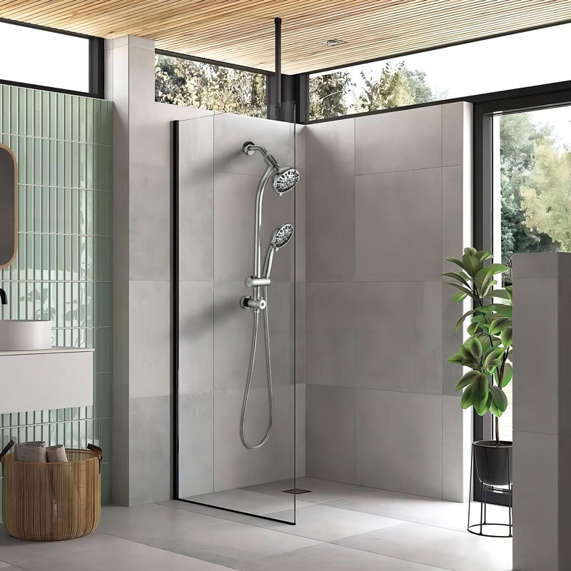 No-Tool Installation 5 Inch Rain Shower & 7-Spray Handheld Combo With 26" Adjustable Slide Bar, Dual Flow 1.8GPM Watersense​