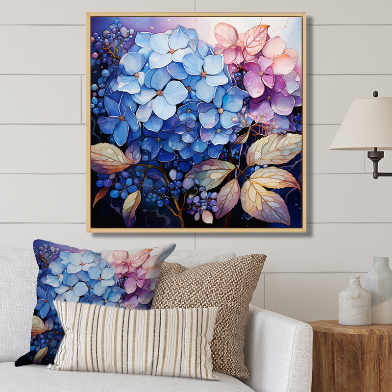 " Blue Pink Hydrangea Hydrangea Whispers ", Natural Floater Framed, 30" H x 30" W x 1" D