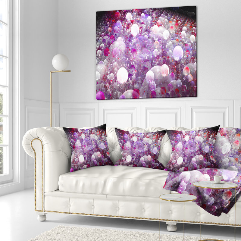 Fractal Molecule Motif - Coussin imprimé abstrait, 18 po x 18 po, Mauve, Coussin décoratif
