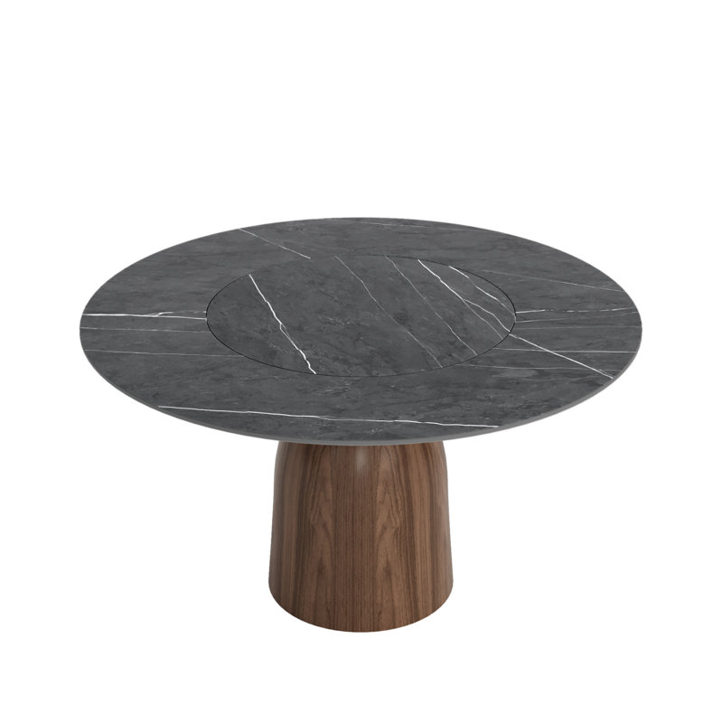 Pied de table de cuisine moderne en pierre frittée brillante, H 29,52 po x L 53,15 po x l 53,15 po + l 31,49 po, Blanc / Gris