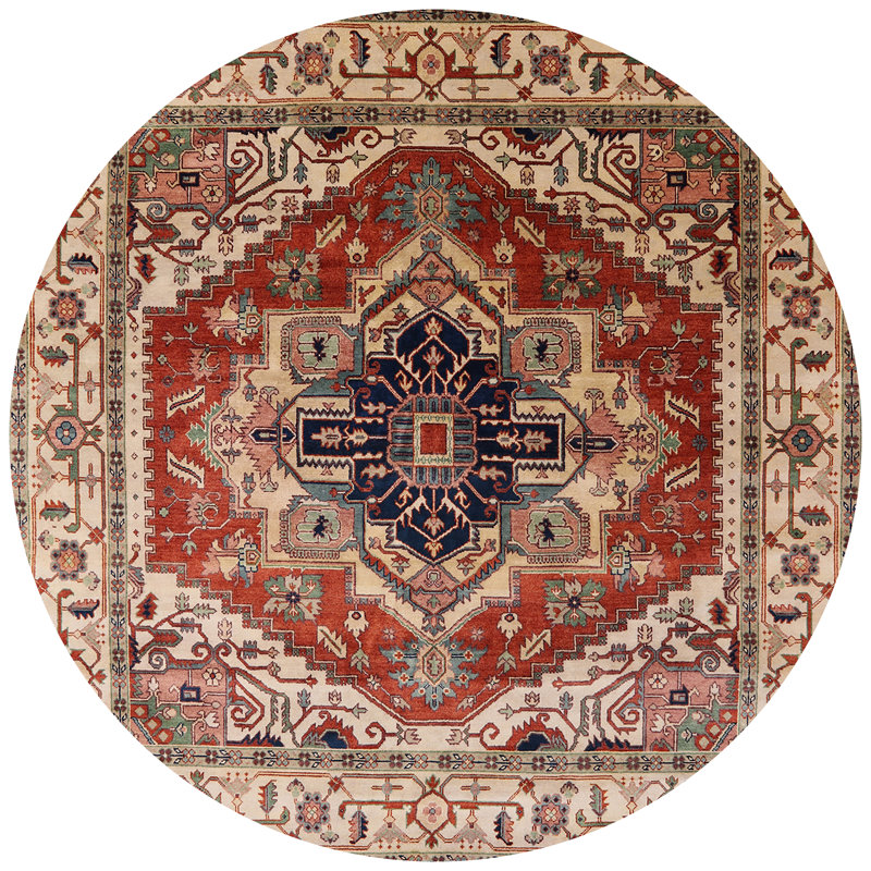 Tapis oriental orange / brun, Rond 7 pi