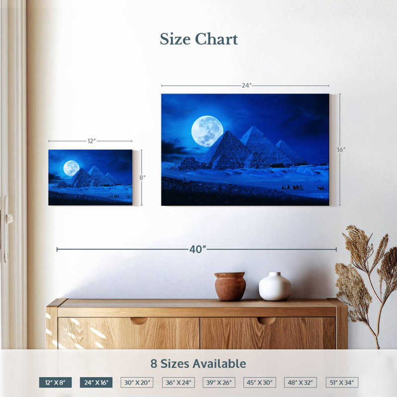 Pleine lune Adella au-dessus des pyramides, H 16 po x l 24 po