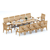 10 Seats 11 Pcs Grade-A Teak Wood Dining Set: 118" Double Extension Oval Table And 10 Caranas Arm Chairs #11Ca2610