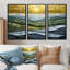 Ensemble de salon art mural vert Alpine Meadows Abstract Landscape I-107183655-107183657