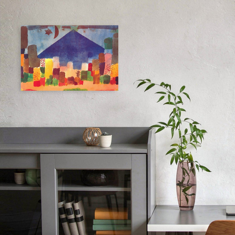 Egyptian Night Abstract Classic Colorful Violet Mountain Nature Wall Art Print by Paul Klee - Wrapped Canvas Print