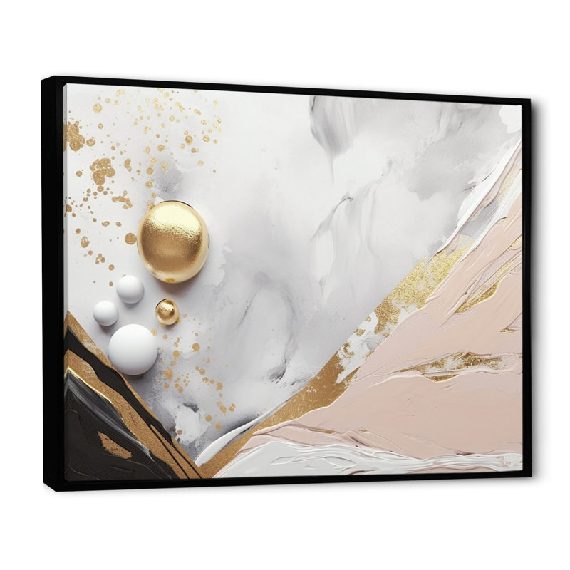 Marbre blanc et doré mystérieux - Marbre abstrait, impressions d'art mural, H 12 po x l 20 po x P 1 po, Cadre flottant noir