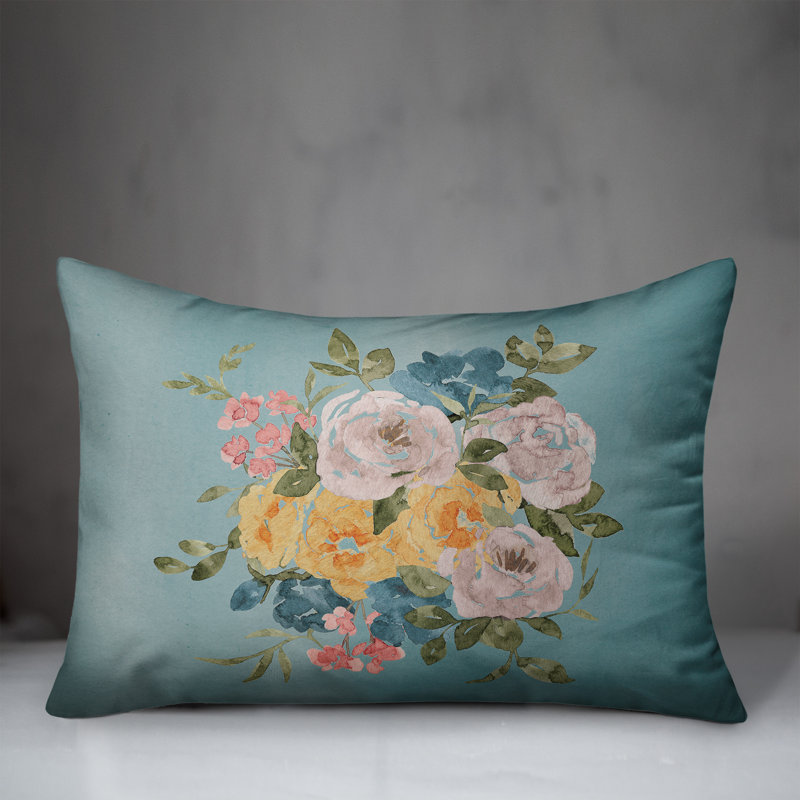 Coussin intérieur / extérieur à fleurs aquarelle, H 14 po x l 20 po, Rectangle