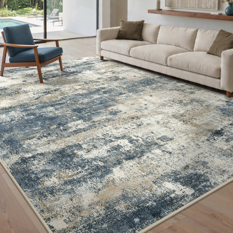 Tapis bleu / beige Pavelina, Rectangle 6 pi x 9 pi, Blue/Beige