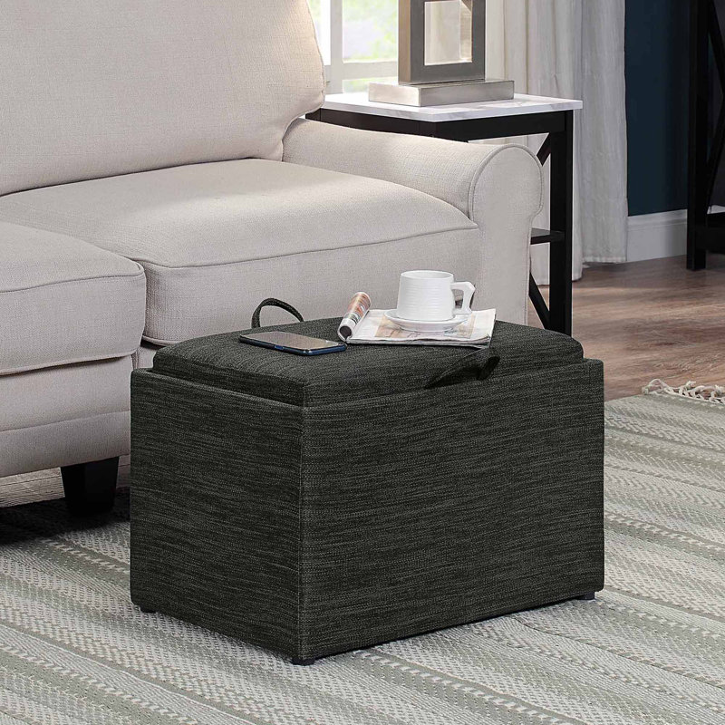 Saribel 22.75" Wide Fabric Rectangle Ottoman with Reversible Tray, Dark Charcoal Gray