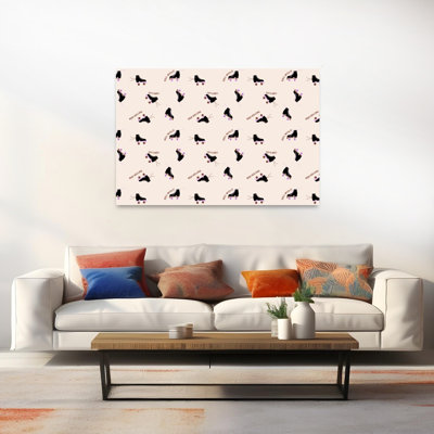 Retro Roller Skates Pattern Retro Vintage Wall Art Print 1 Piece Wrapped Canvas Wall Art