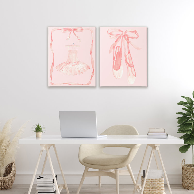 Ensemble de 2 toiles de ballerine et de pantoufles pastel, design par Nina Jacobs, H 20 po x l 16 po