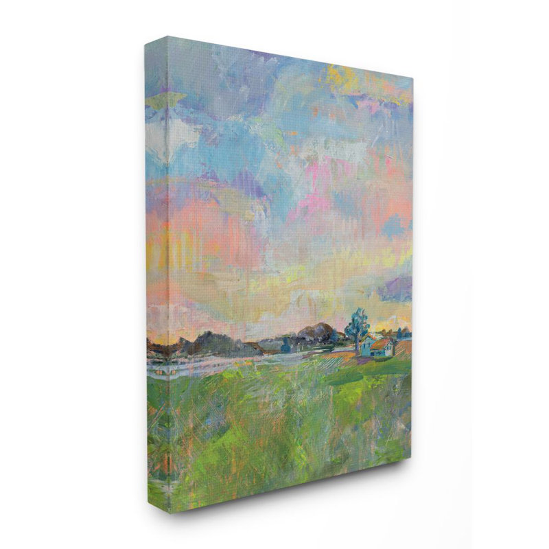 «Spring Meadow Sky with Field House Pastel» par Julia Purinton - impression d'art graphique, H 40 po x l 30 po x P 1,5 po