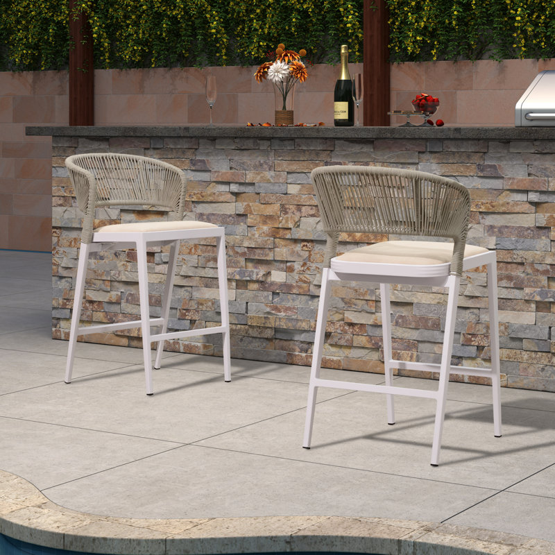 Tabouret de bar avec coussin, Structure blanche / coussin beige