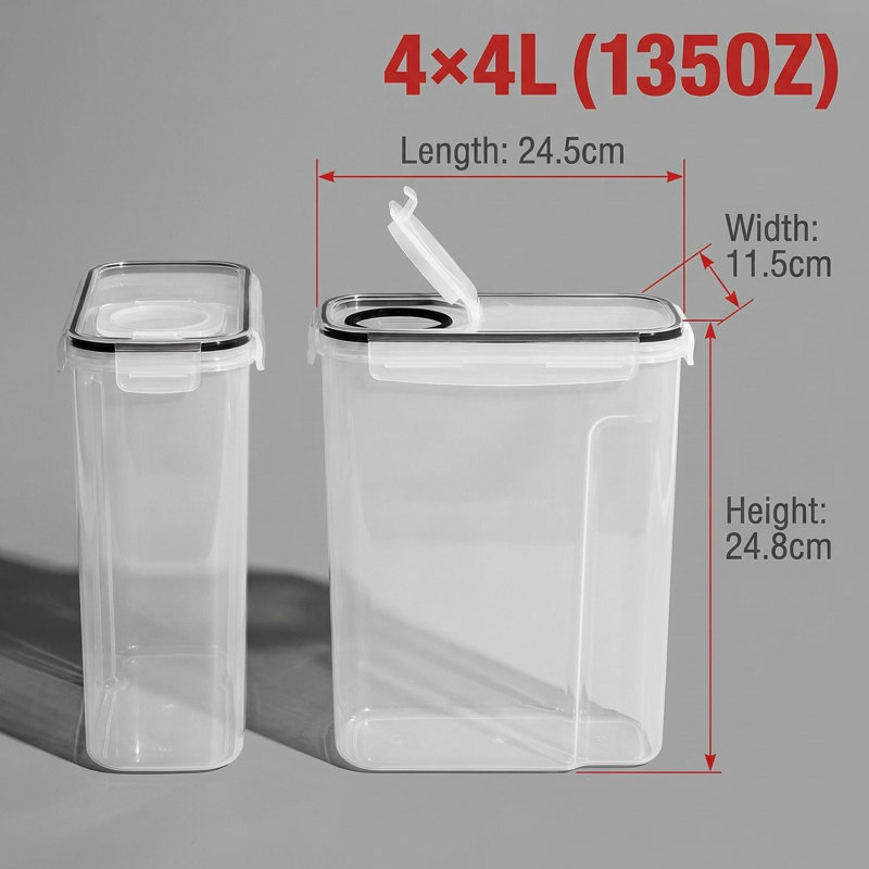 [EXTRA Large | Airtight] 4pcs EXTRA Large Airtight Food Storage Containers | BPA-Free Plastic Container for Pantry Organization And Canister for Grain, Nuts, Flour And Rice, Kitchen Organizers And Storage, Kitchen Accessories (4L/ 135oz)
