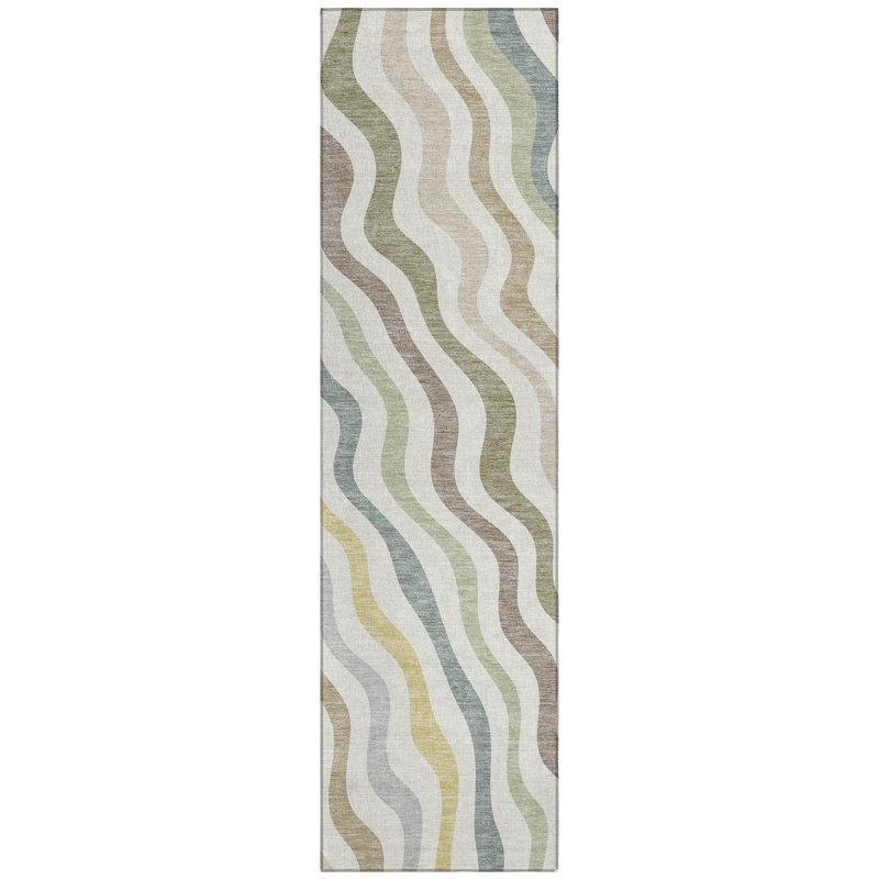 Machine Washable Indoor/Outdoor Chantille ACN2570 Abstract Rug, Runner 2'3" x 7'6", Ivory